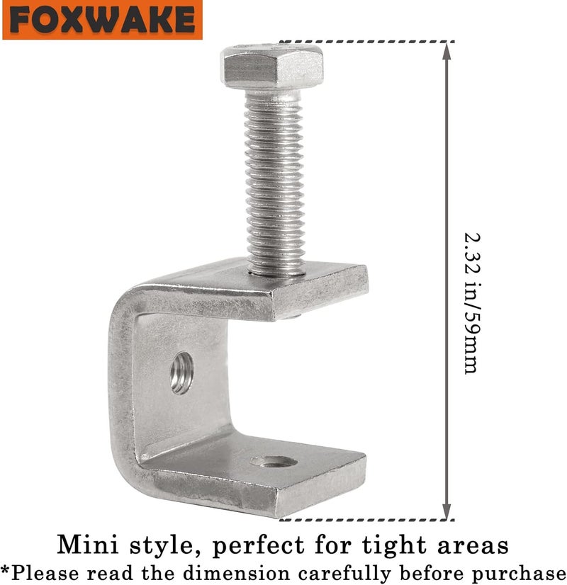 foxwake Mini C Clamps Stainless Steel 0.83 Inch for Working, Heavy Duty Small U Clamps for Metal Mounting, Universal Desk Clamp with Stable Wide Jaw Opening/I-Beam Design (10pcs) - Image 3